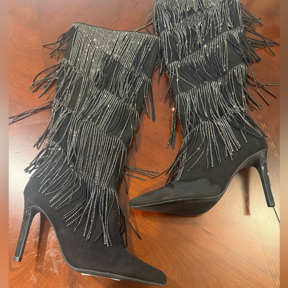 INC International Concepts Black Fringe Heeled Boots
Size 7.5